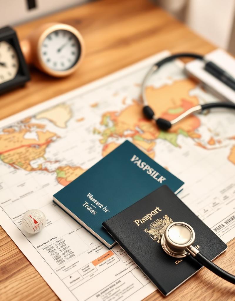 Travel health consultation with maps and a vaccination record